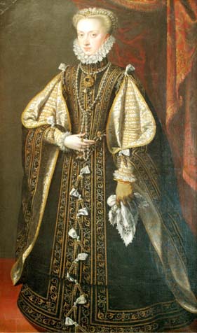 Anna Habsburská - portrét španělské královny od Alonsa Sancheze Coella z r. 1571. Kunsthistorische museum, Vídeň