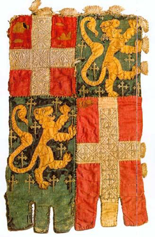 Baner with arms of dukes of Savoy and family Blonays, castle well, Budapest. 14th century