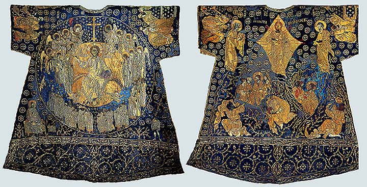 Vatican sakkos made in Byzance in 14th century. Formerly misinterpreted as a dalmatic of Charle Magne. Basilica of St. Peter, Rome