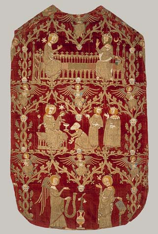 Chasuble English, 1330-1350. Silk and silver-gilt thread and colored silks. Metropolitan Museum of Arts, New York