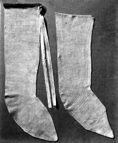 Stocking of st. Germanus - from 12th century are made of linen. Reconstruction in Abegg-Stiftung Foundation, Bern